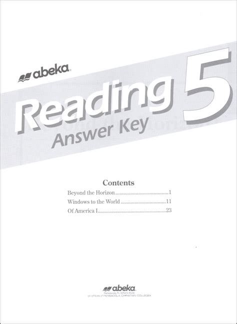 Reading 5 Answer Key A Beka Book