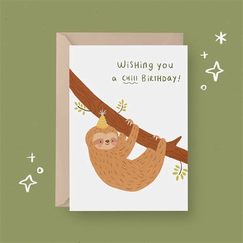 Printable Birthday Card Birthday Sloth Card Instant Download Etsy