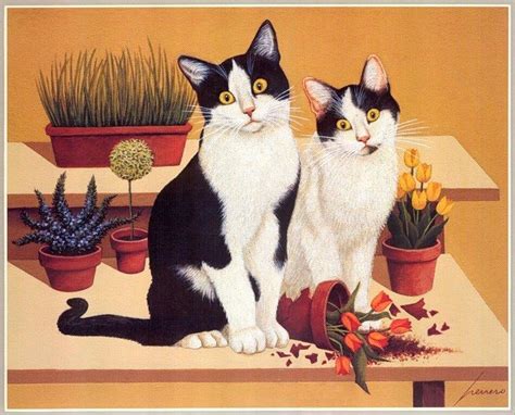 Lowell Herrero Two Tuxedo Cats Kitten Art Cat Art Image Foto