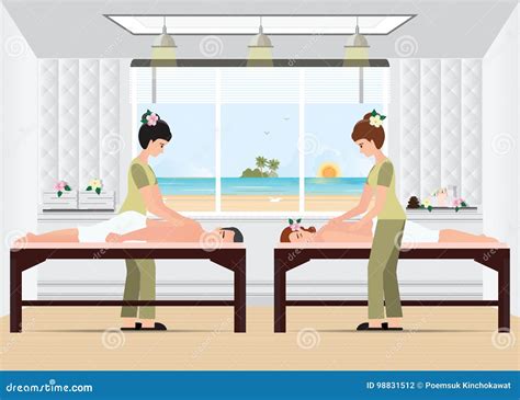 couple enjoying full body massage treatment from masseur in a sp stock vector illustration of