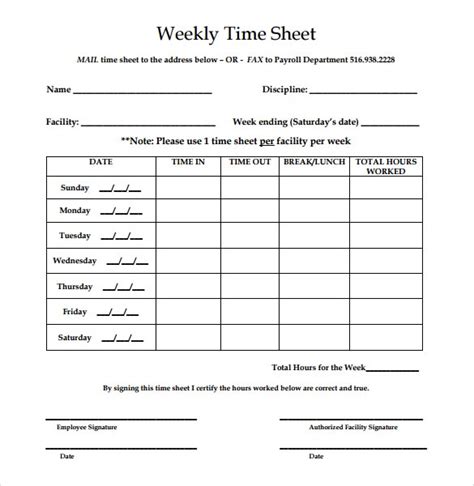 Free Printable Weekly Time Sheet