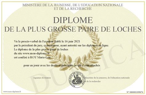 Diplome De La Plus Grosse Paire De Loches