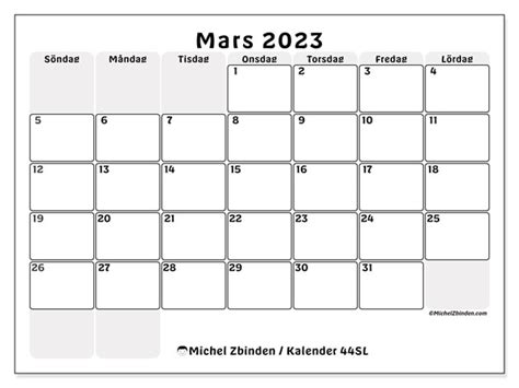 Kalender Mars 2023 För Att Skriva Ut “44sl” Michel Zbinden Fi