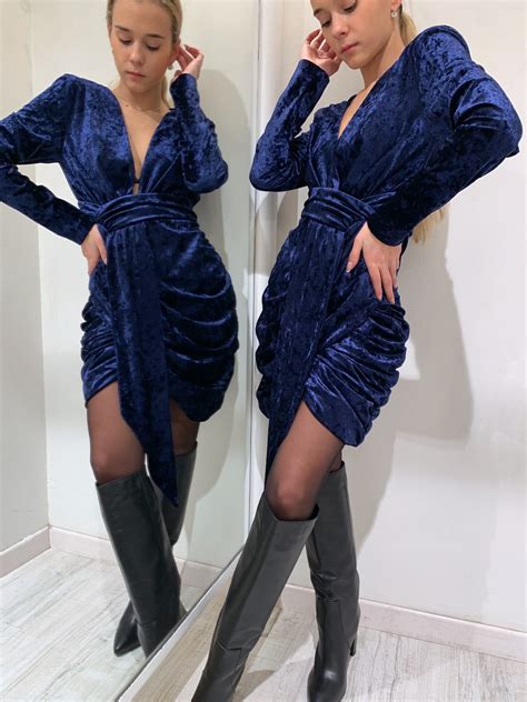 Vestito Bluette In Velluto Con Nodo Kontatto Scintille Store