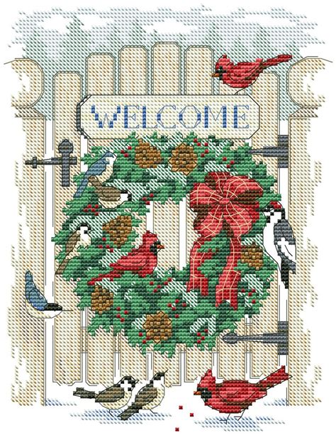 christmas counted cross stitch inviting holiday wreath pattern etsy