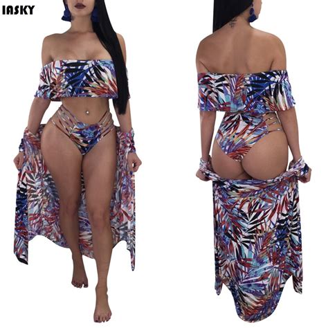 Aliexpress Com Buy Iasky Pcs Set Beach Cover Ups Bikini Set Sexy Print Floral Sleeve