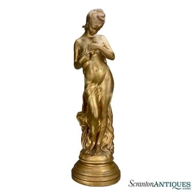 Vintage Large Art Deco Gold Gilded Chalkware Nude Figural Women