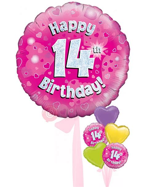 Personalised 14 Happy 14th Birthday Pink Holographic Balloons