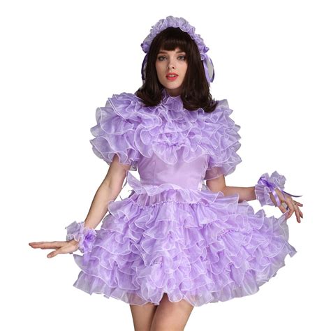 Buy Women Maid Lockable Purple Satin Organza Puffy Dress Uniform Costume Online At Desertcartjapan