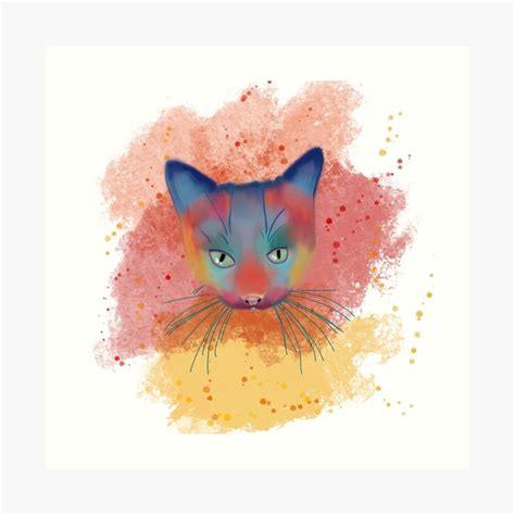 Rainbow Cat Drawing Head Cat Art Print By Disegnots Cat Art Print