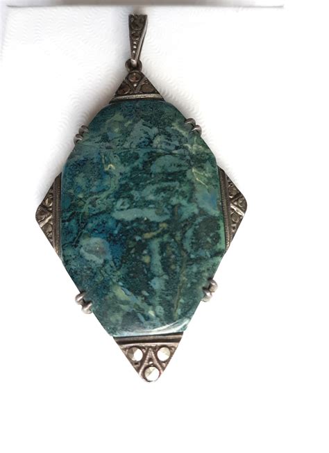 Antique Sterling Silver Pendant Unique Gemstone Possible Turquoise