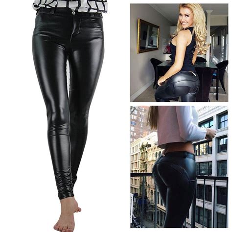 lady women s pu leather pants stretchy pencil push up skinny tight leggings ebay