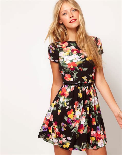 Asos Asos Skater Dress In Large Floral Print At Asos