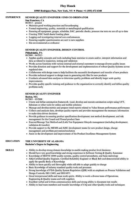 How relevant your professional title is to the job title offered? Senior Quality Engineer Resume Samples | Velvet Jobs