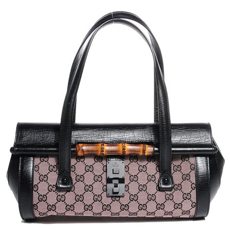 Gucci Monogram Bamboo Bullet Handbag Black 93408