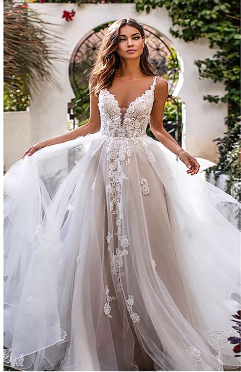 Lorie A Line Wedding Dress 3d Flowers Spaghetti Strap Bride Dress 2019 Backless Princess L