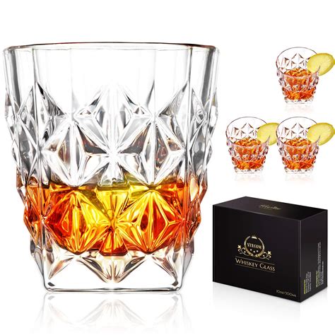 buy whiskey glass veecom 10 oz diamond whiskey glasses set of 4 old fashioned rocks glasses