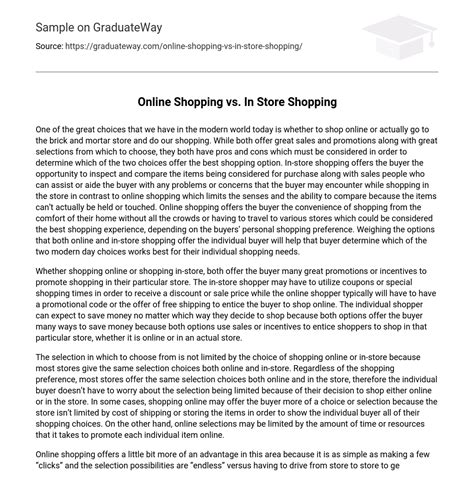 Online Shopping Vs In Store Shopping Compare And Contrast Free Essay