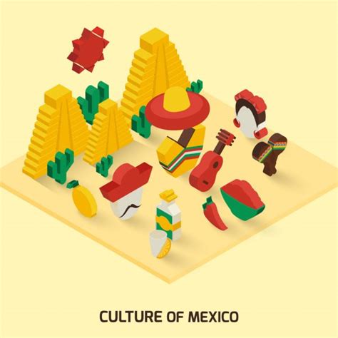 Mexican Touristic Attractions Isometric Flowchart Poster Stock Vector