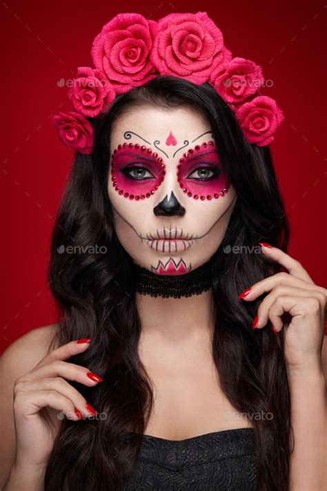 Portrait Of A Woman With Makeup Sugar Skull Stock Photo By Heckmannoleg