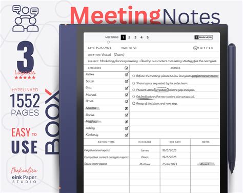 Boox Note Air 2 Template Meeting Notes Taking Template Etsy