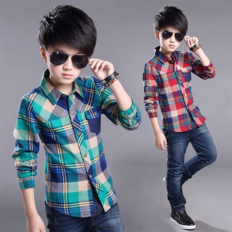 Brand 2017 Childrens Clothing Big Boys Spring Summer Smart Plaid