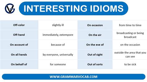 250 Interesting Idioms And Their Meanings With Pdf Grammarvocab