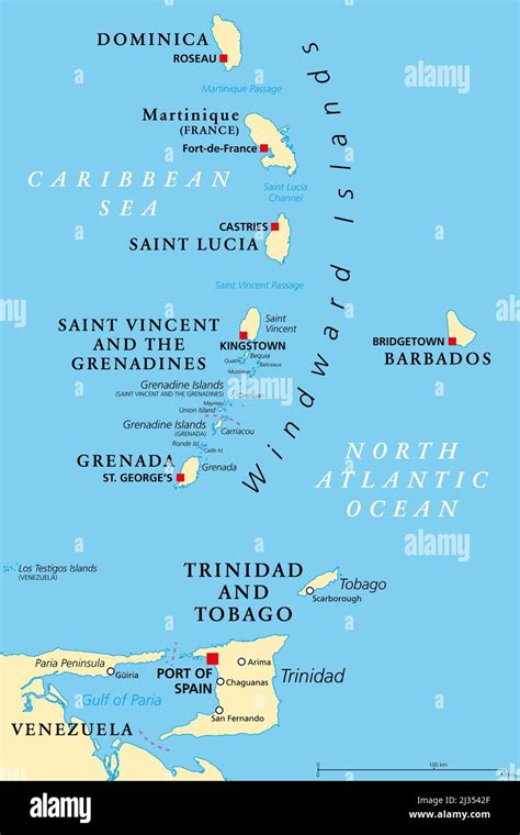 Windward Islands Political Map Islands Of The Lesser Antilles South