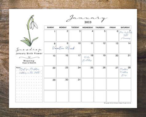 2023 Birth Flower Calendar Printable Floral Calendar 2023 Etsy Uk
