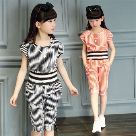 Summer Kids Girls Clothing Sets Fashion Princess Stripe Patchwork T
