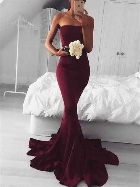 Sweep Train Strapless Trumpetmermaid Sleeveless Burgundy Red Other