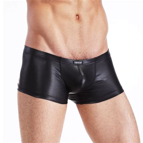 2017 New Men Boxers Pu Leather Shorts Sexy Tight Elastic Men Sexy
