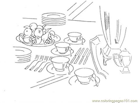 A rice bowl and chopsticks are a familiar part of any chinese feast! Dinner Table Coloring Page - Free Kitchenware Coloring ...