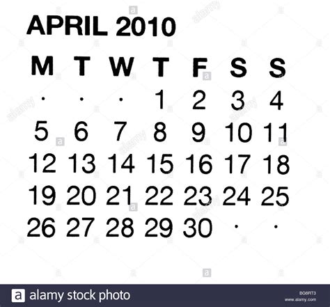 April 2010 Calendar Stock Photo Alamy