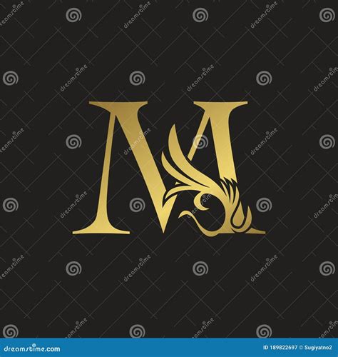 Golden Swirl Ornate Initial Letter M Logo Icon Vector Letter With