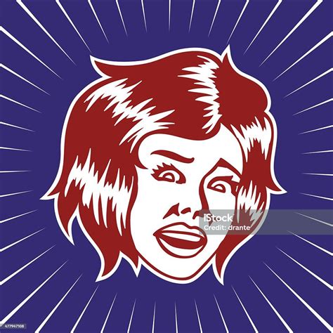 Vintage Scared Terrified Screaming Woman Face Vector Stock Illustration