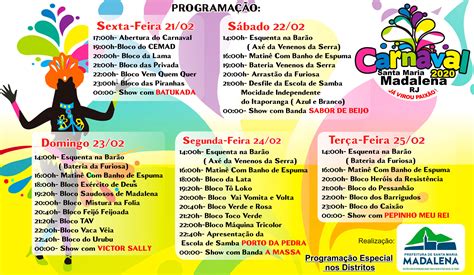 Carnaval 2020 Programação De Santa Maria Madalena Caminhos Do Rio