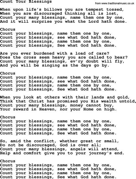 Baptist Hymnal Christian Song Count Your Blessings Lyrics With Pdf