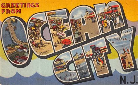 Ocean City New Jersey Greetings Large Letter Linen Antique Postcard