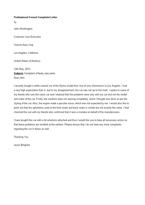Professional Formal Complaint Letter Templates At