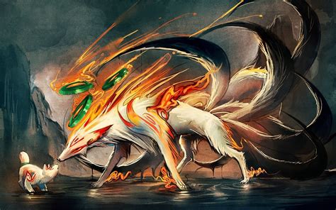 Tails Animals Okami Nine Ninetails Digital Art Artwork Amaterasu