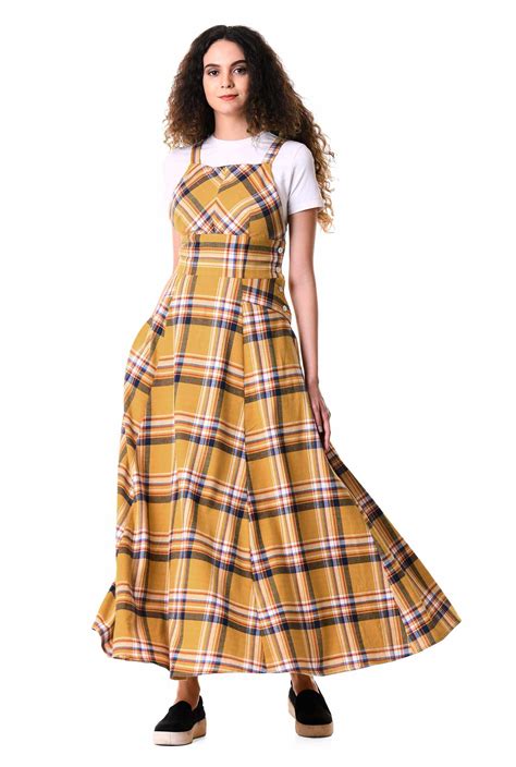 Shop Cotton Plaid Jumper Maxi Dress Eshakti