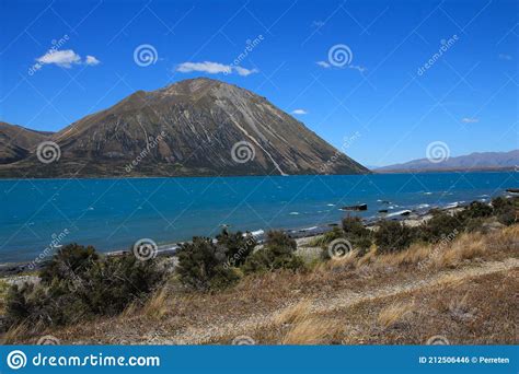 Shore Of Turquoise Lake Ohau New Zealand Stock Photo Image Of