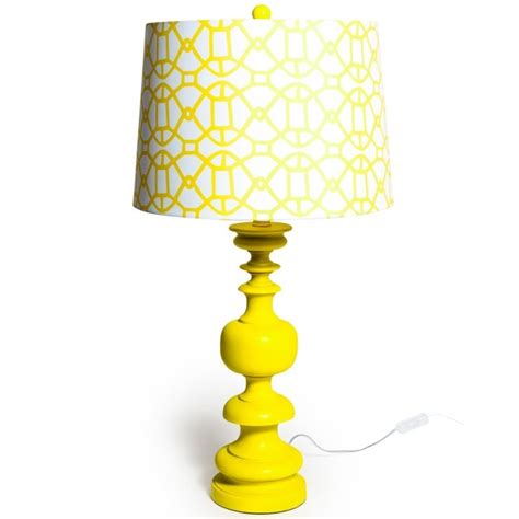 Matt Chartreuse Yellow Column Table Lamp With Patterned Shade Lamp