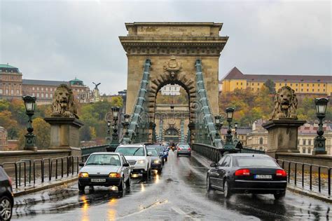 Szechenyi Chain Bridge On A Rainy Day Budapest Hungary Editorial