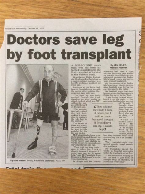 Doctors Save Leg By Foot Transplant Melbourne Plastic Surgery