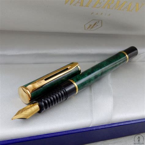 Waterman Laureat Fountain Pen Green Marble Gt Medium Nib New Old