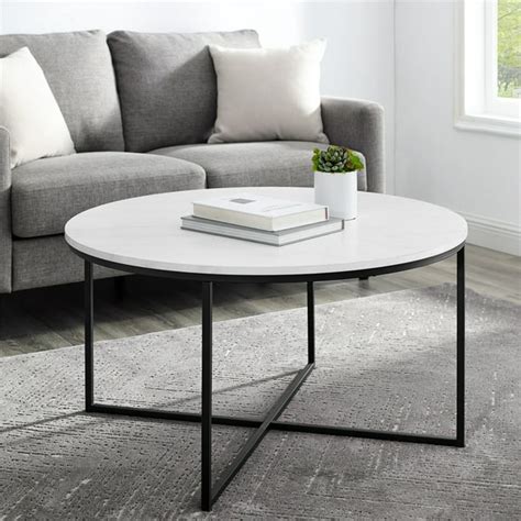Ember Interiors Modern Round Coffee Table White Faux Marbleblack