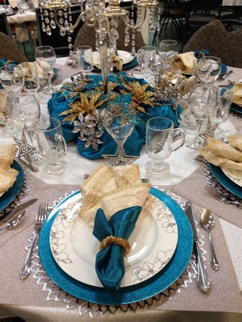 Turn your unwanted, outdated, or old gold and silver into much needed cash. Teal, gold, and silver table setting. | Table decorations ...