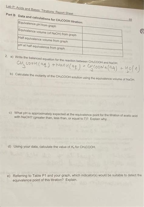 Solved Lab P Acids And Bases Titrations Report Sheet Part Chegg